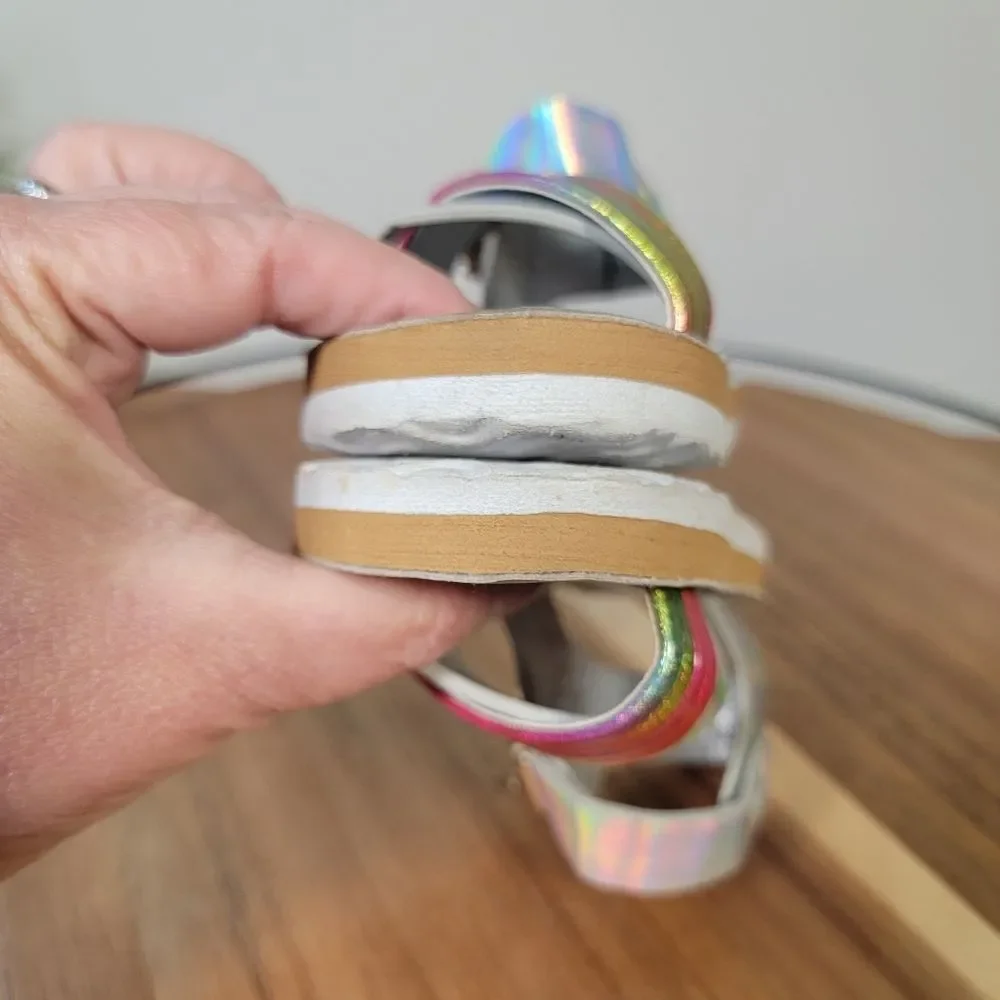 Badgley Mishka Holographic Rainbow Sandals Designer Toddler Size 5